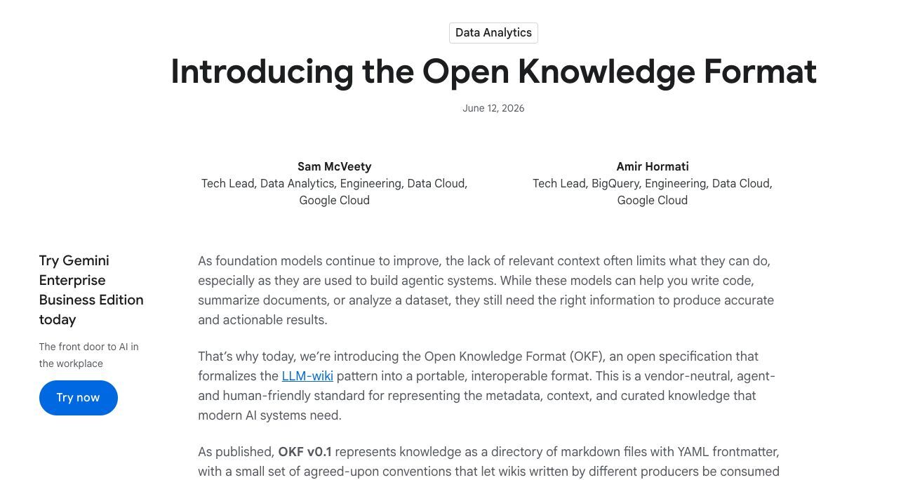 Google Cloud blog post introducing the Open Knowledge Format
